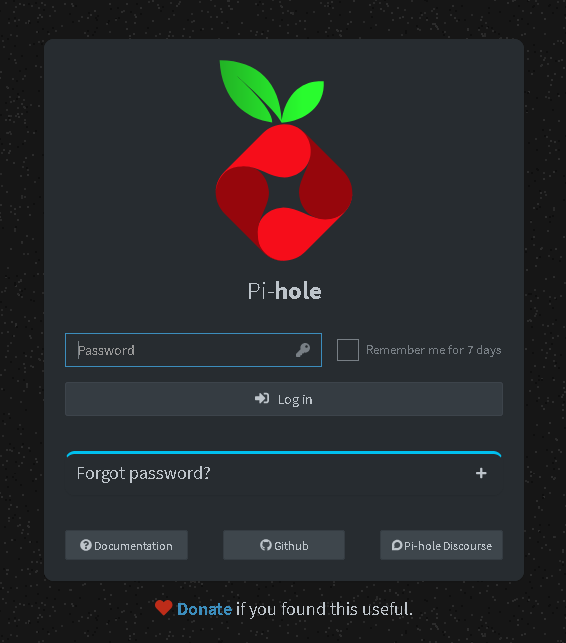 PiHole Login Screen